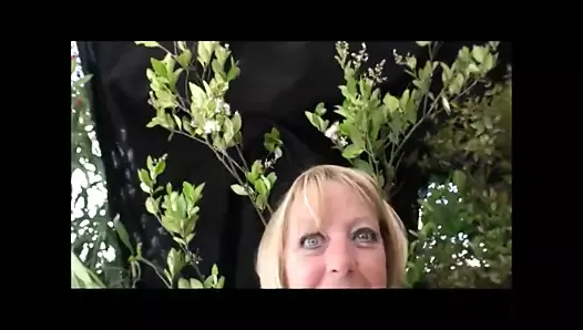 Old French granny gets raw in the backyard.